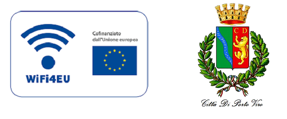 Logo del WiFi4EU cofinanziato dall'Unione europea accanto allo stemma del Comune di Porto Viro.