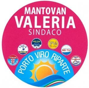 Logo elettorale con il nome del candidato sindaco Valeria Mantovan e vari simboli di partiti a Porto Viro.