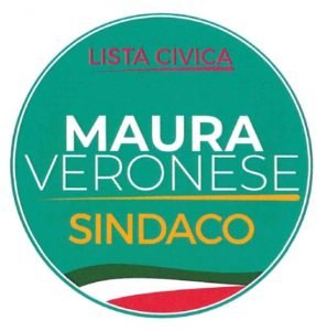 Logo della lista civica Maura Veronese Sindaco del Comune di Porto Viro con sfondo verde e tricolore italiano.