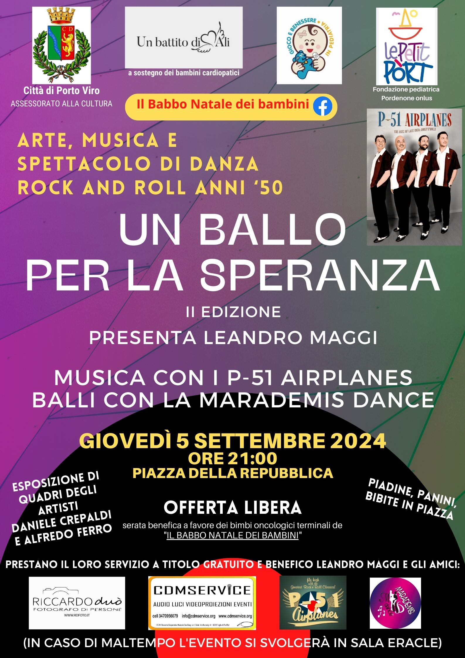 Locandina del Comune di Porto Viro per l'evento Un Ballo per la Speranza, 5 settembre 2024 in Piazza della Repubblica.