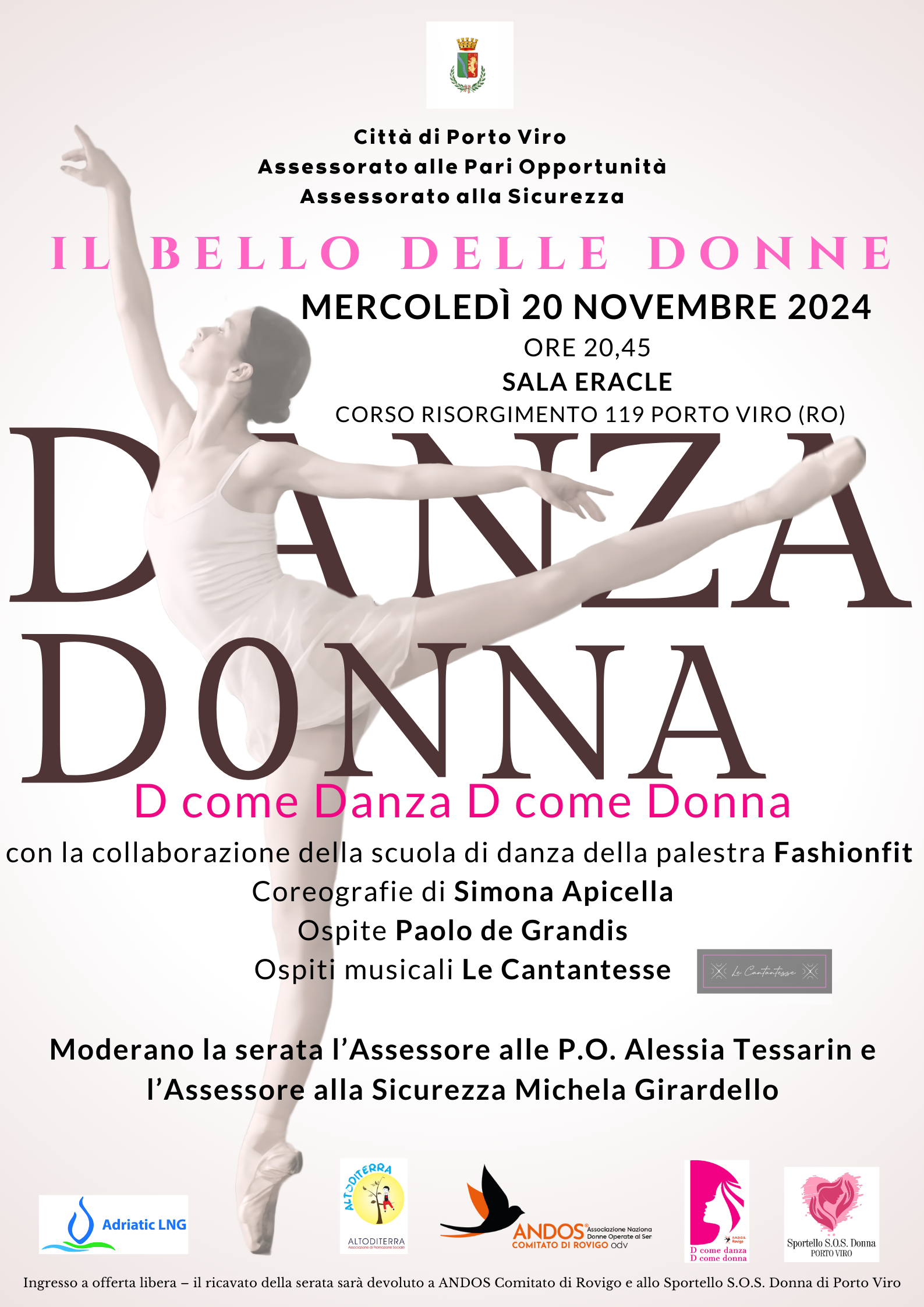 Locandina evento Il Bello delle Donne, danza a Porto Viro, 20 novembre 2024, Sala Eracle, ore 20:45.