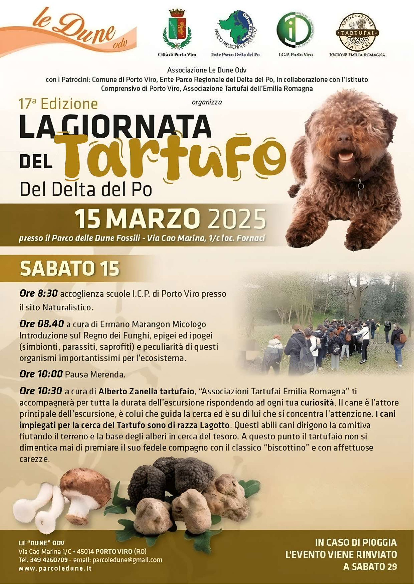 Locandina evento Giornata del Tartufo, 15 marzo 2025, Parco delle Dune Fossili, Delta del Po.