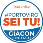 Logo campagna elettorale Porto Viro Sei Tu! con lista civica Giacon sindaco, colori blu e arancione.
