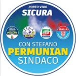 Logo elettorale con scritte Porto Viro Sicura e Con Stefano Permunian Sindaco, affiancato da simboli di partiti.