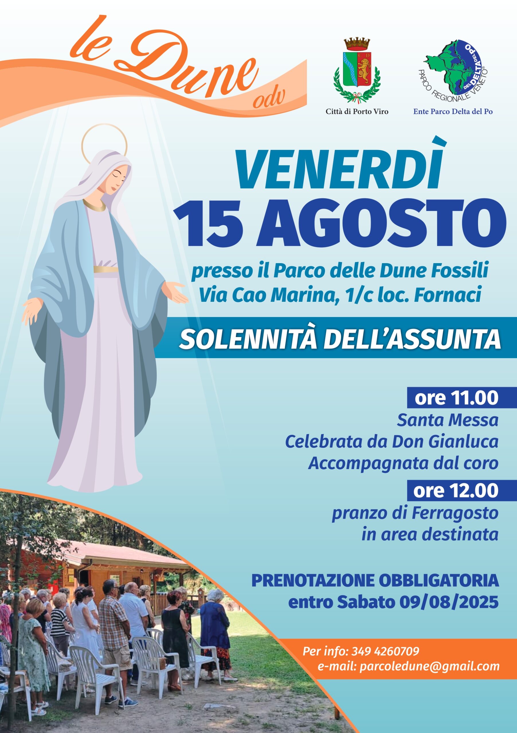 Evento Solemnità dell'Assunta a Porto Viro, con Santa Messa e pranzo al Parco Dune Fossili il 15 agosto.