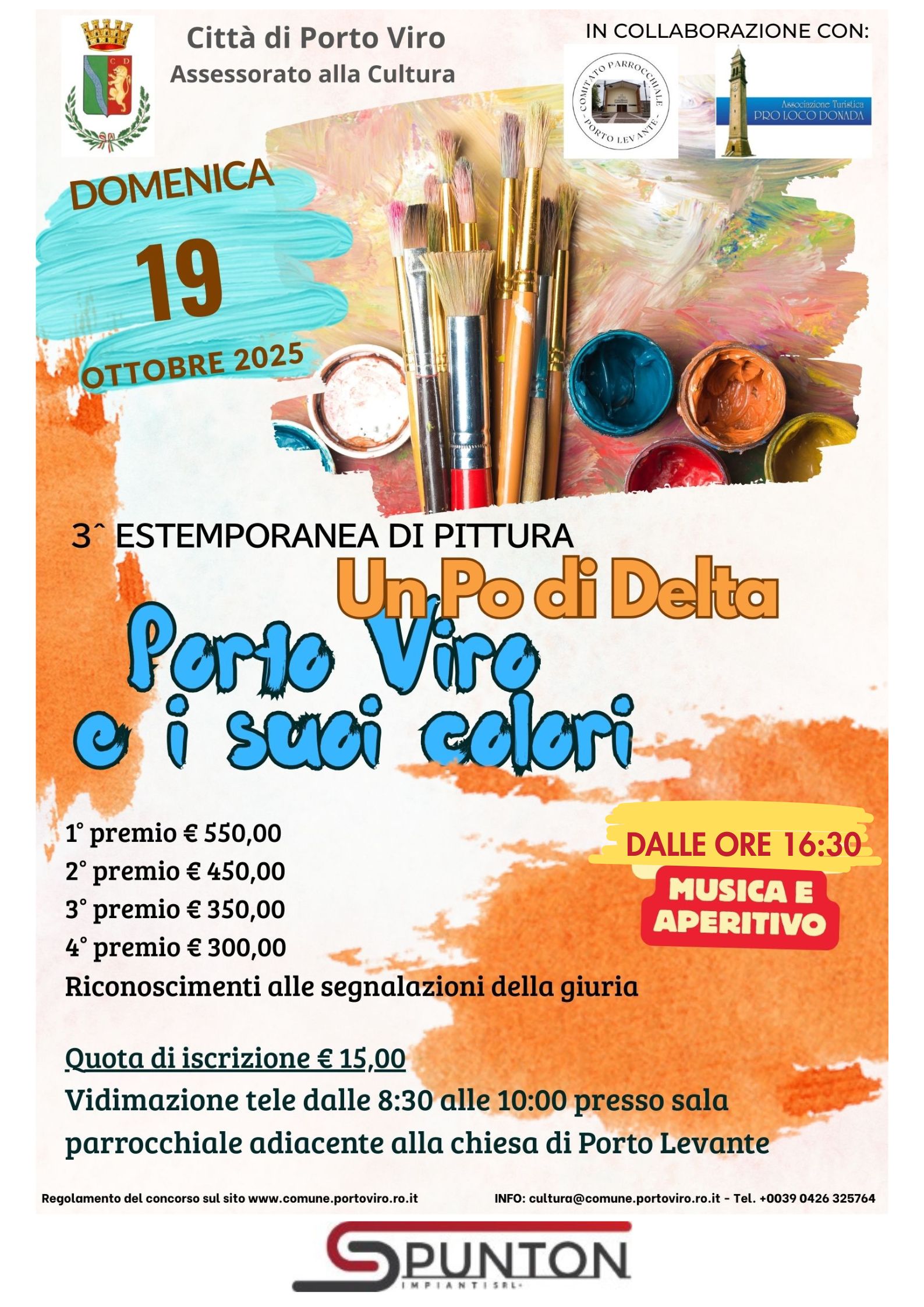 Locandina evento pittura Un Po di Delta a Porto Viro, 19 ottobre 2025, con premi e intrattenimento.