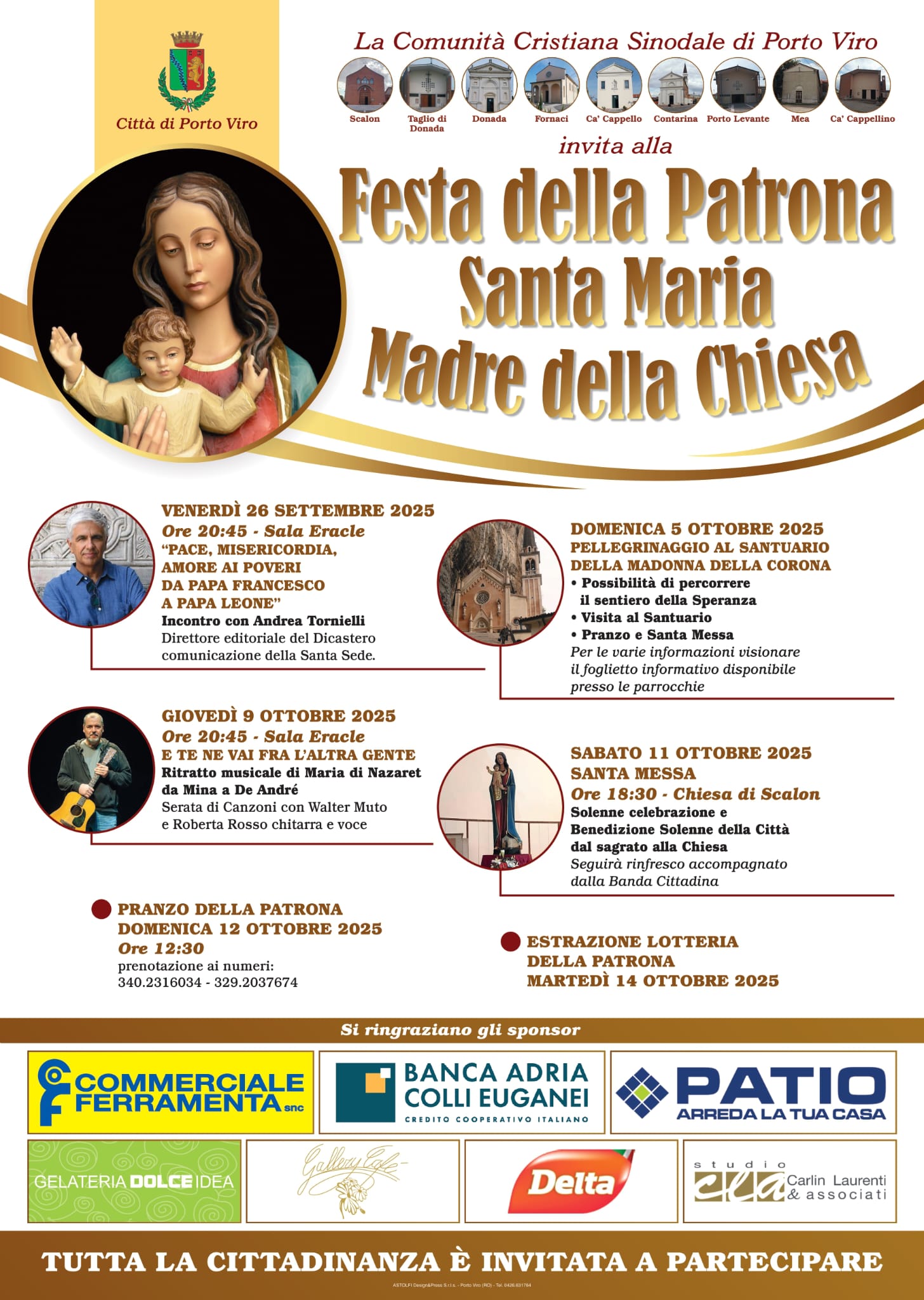 Locandina della Festa della Patrona a Porto Viro con programma eventi religiosi e ricreativi nel 2025.