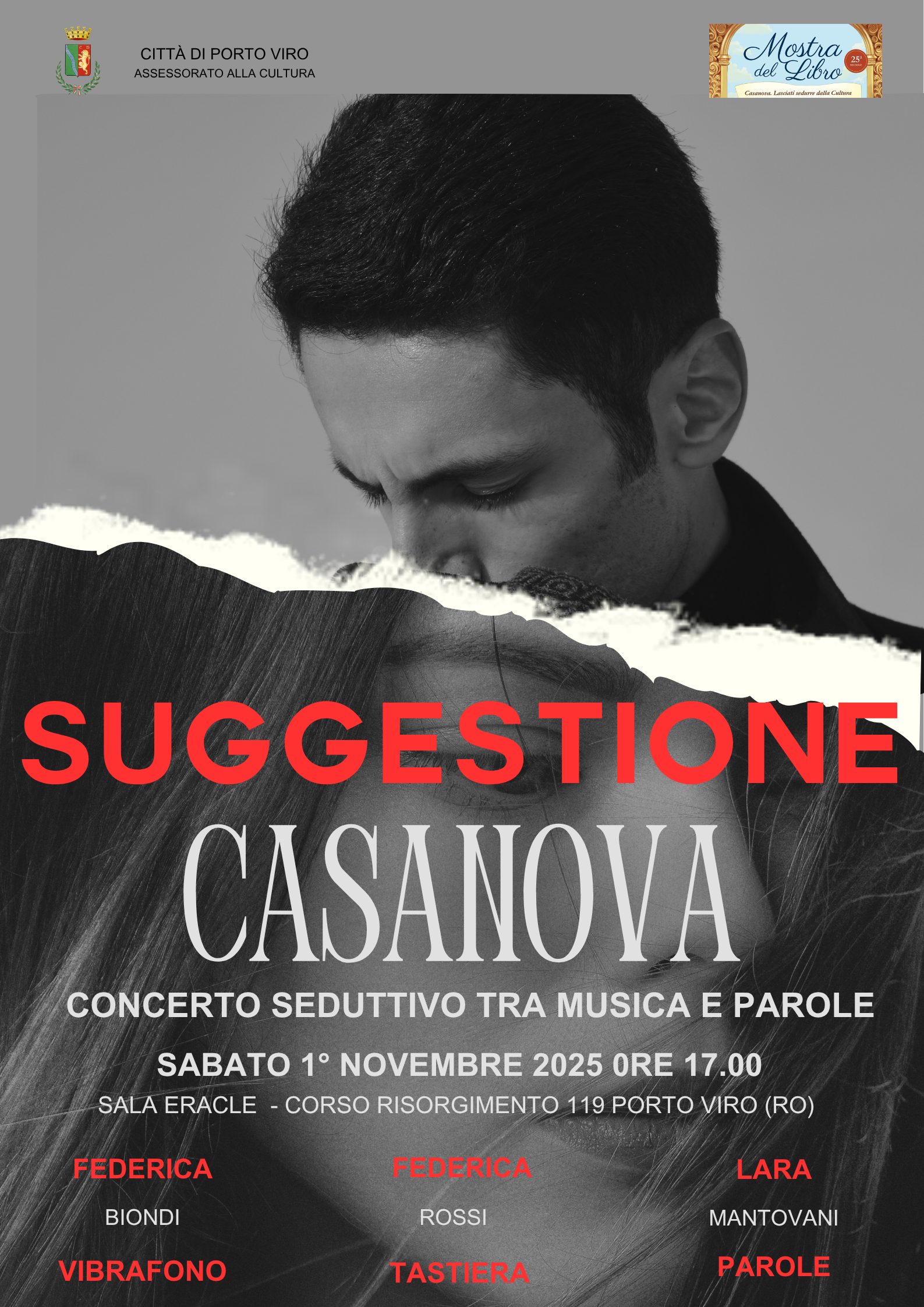 Locandina del concerto Suggestione Casanova a Porto Viro, 1° novembre 2025 alle 17:00, Sala Eracle.