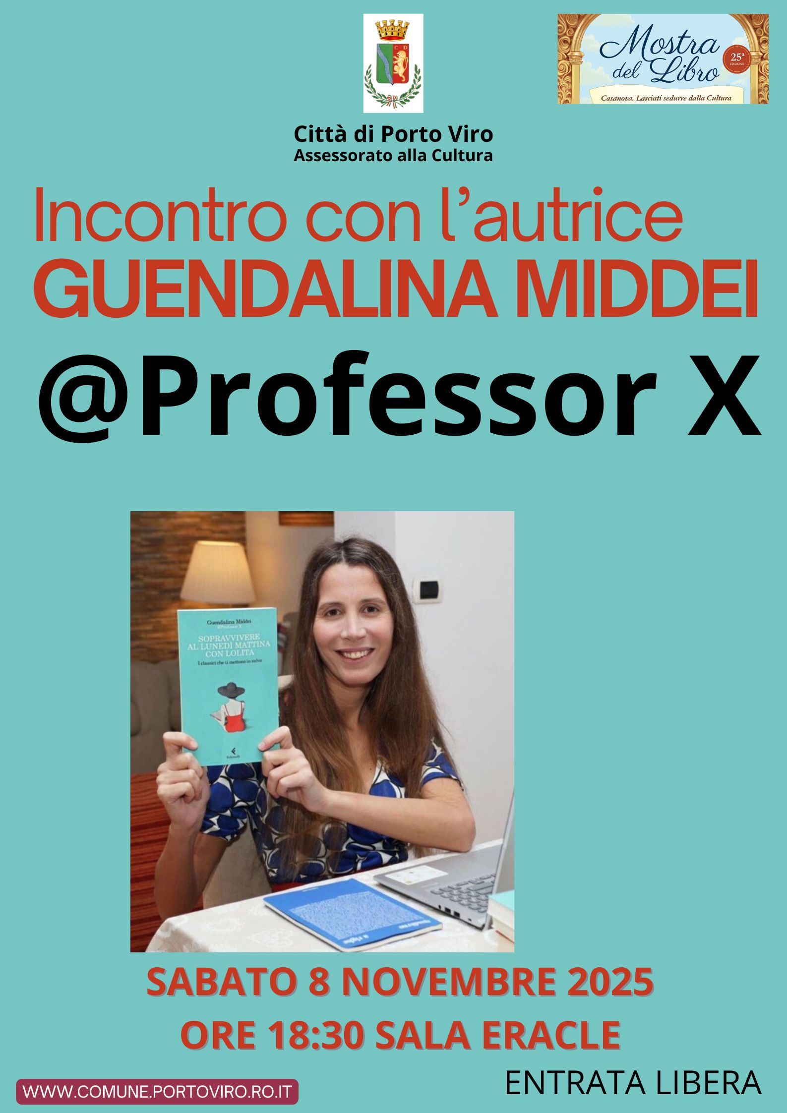 Incontro con autrice Guendalina Middei a Porto Viro, Sala Eracle, 8 novembre 2025, ore 18:30, entrata libera.