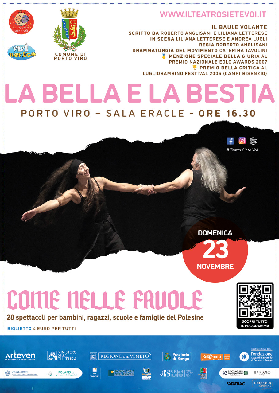 Locandina del teatro La Bella e la Bestia a Porto Viro, Sala Eracle, Domenica 23 Novembre.