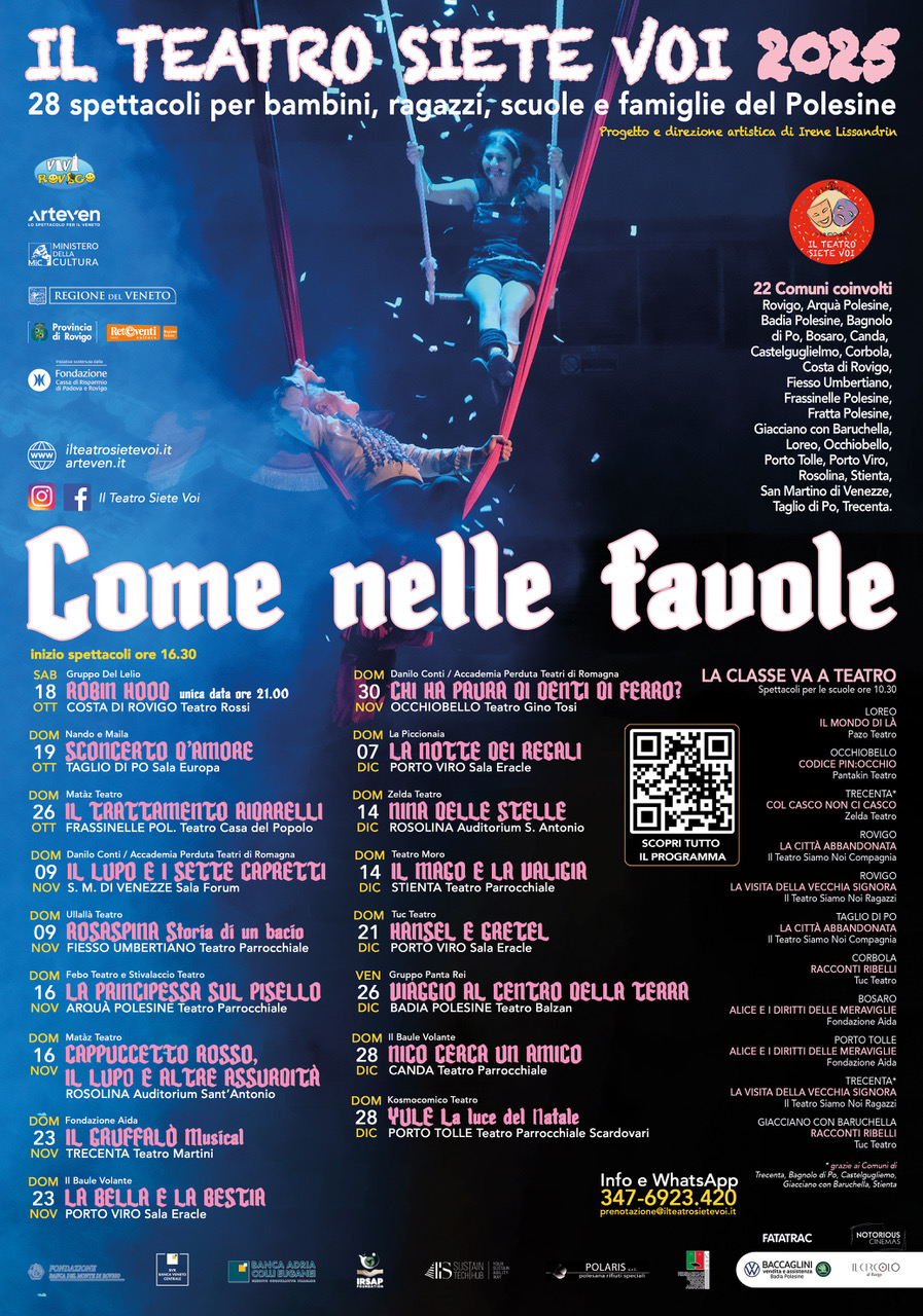 Locandina del festival teatrale Il Teatro Siete Voi 2025 con data, spettacoli e loghi sponsor.