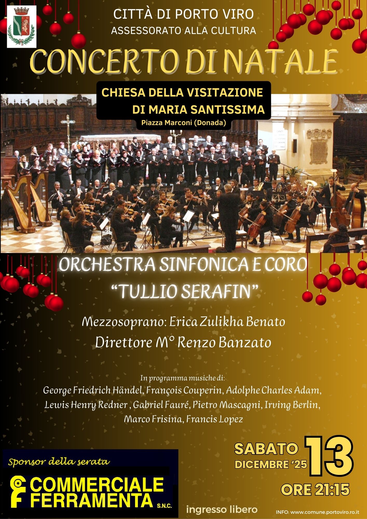 Concerto di Natale a Porto Viro, Chiesa della Visitazione, 13 dicembre 2025 ore 21:15, ingresso libero.