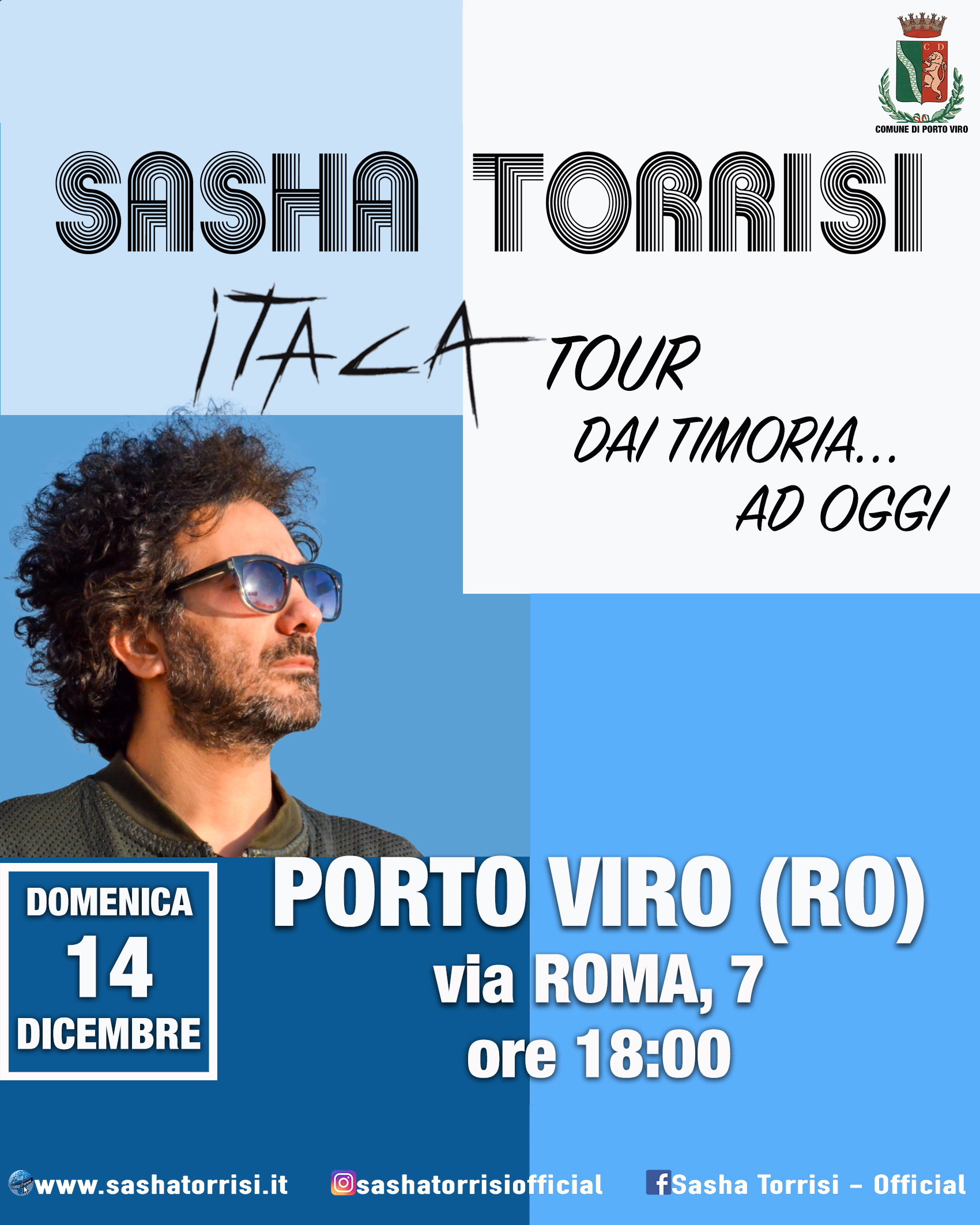 Concerto di Sasha Torrisi a Porto Viro, 14 dicembre, via Roma 7, ore 18:00, tour Itaca: dai Timoria ad oggi.