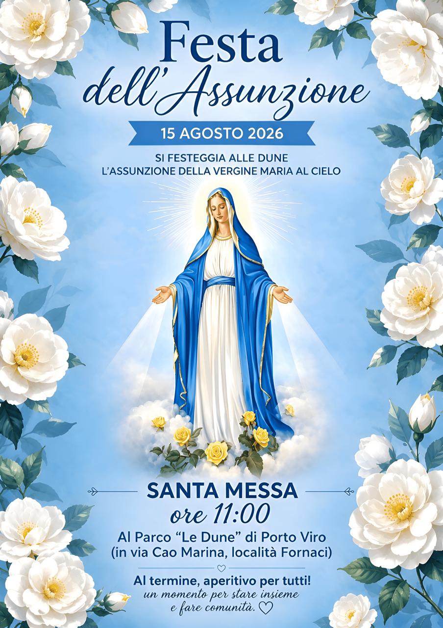 Festa dell'Assunzione a Porto Viro il 15 agosto 2026 con Santa Messa alle ore 11:00 al Parco Le Dune.