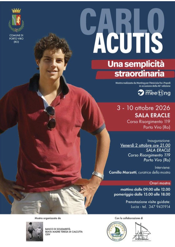 Mostra su Carlo Acutis a Porto Viro, Sala Eracle, 3-10 ottobre 2026, con eventi e visite guidate.