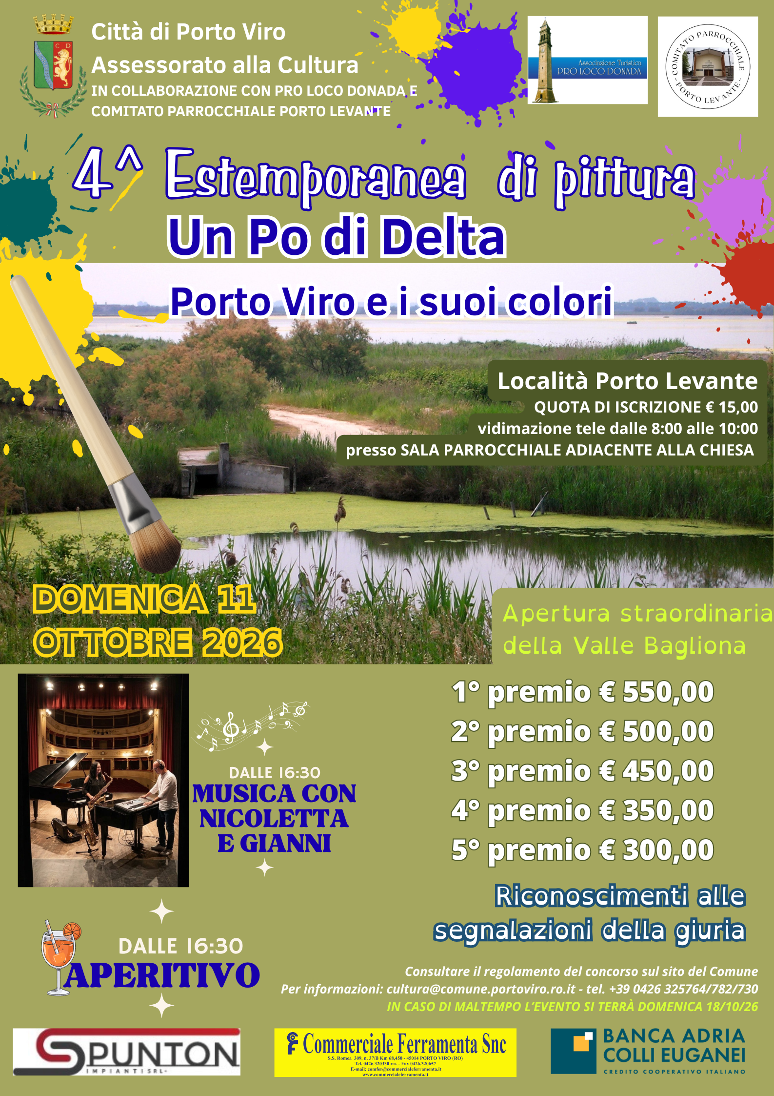 Evento di pittura a Porto Viro, 11 ottobre 2026, con concorso, musica e apertura straordinaria della Valle Bagliona.