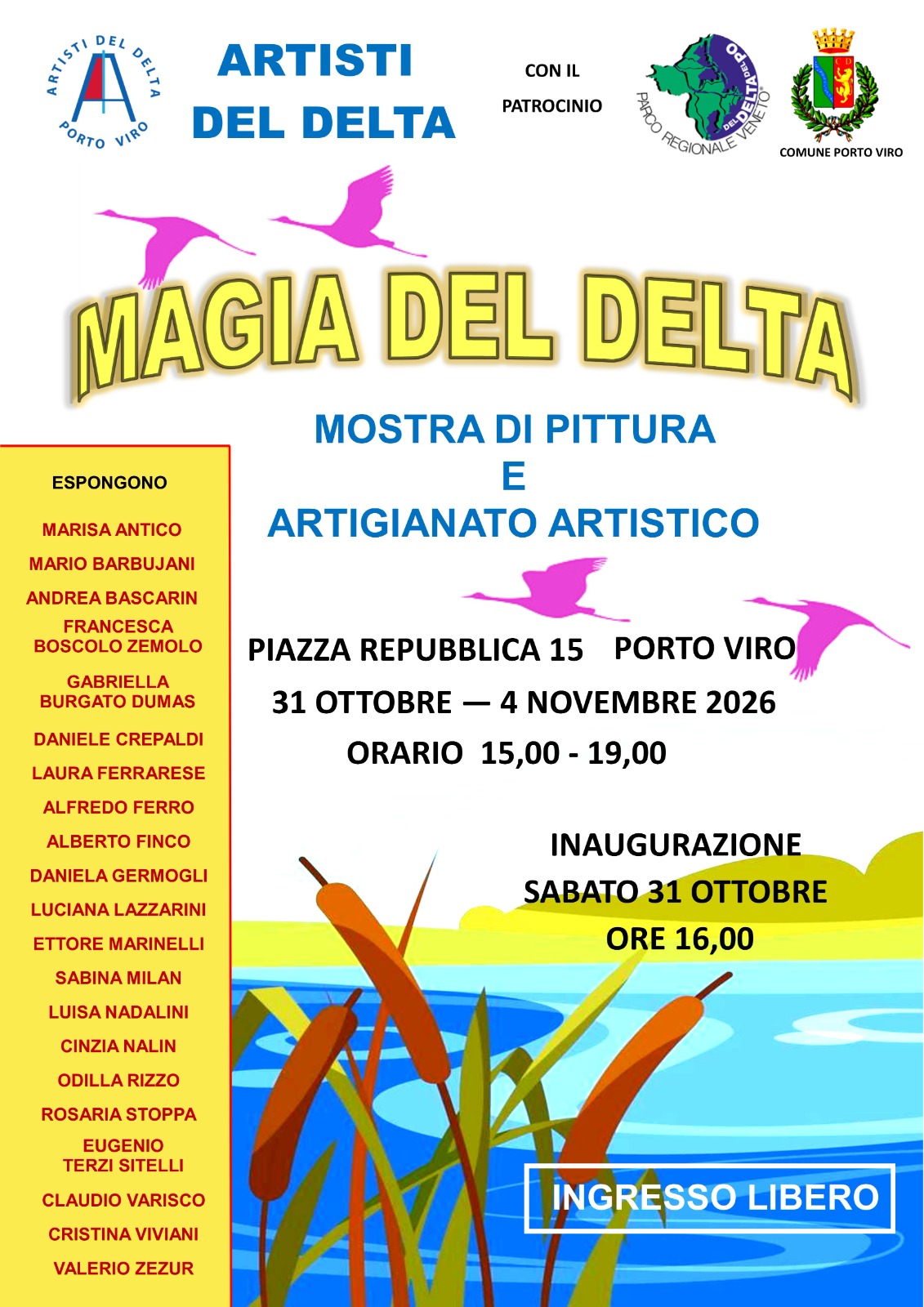 Poster della mostra Magia del Delta a Porto Viro, dal 31 ottobre al 4 novembre 2026, ingresso libero.